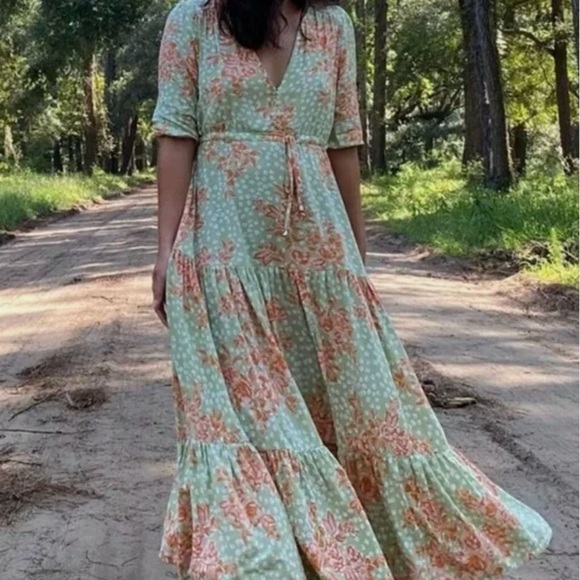 Abel The Label Anthropologie Wild Bloom Floral V-Neck Maxi Dress Small - Picture 3 of 9